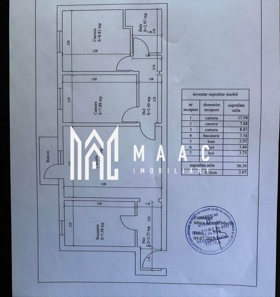 anBn-9540 Apartament 3 camere | Bucatarie Separata | Balcon închis | Cedonia