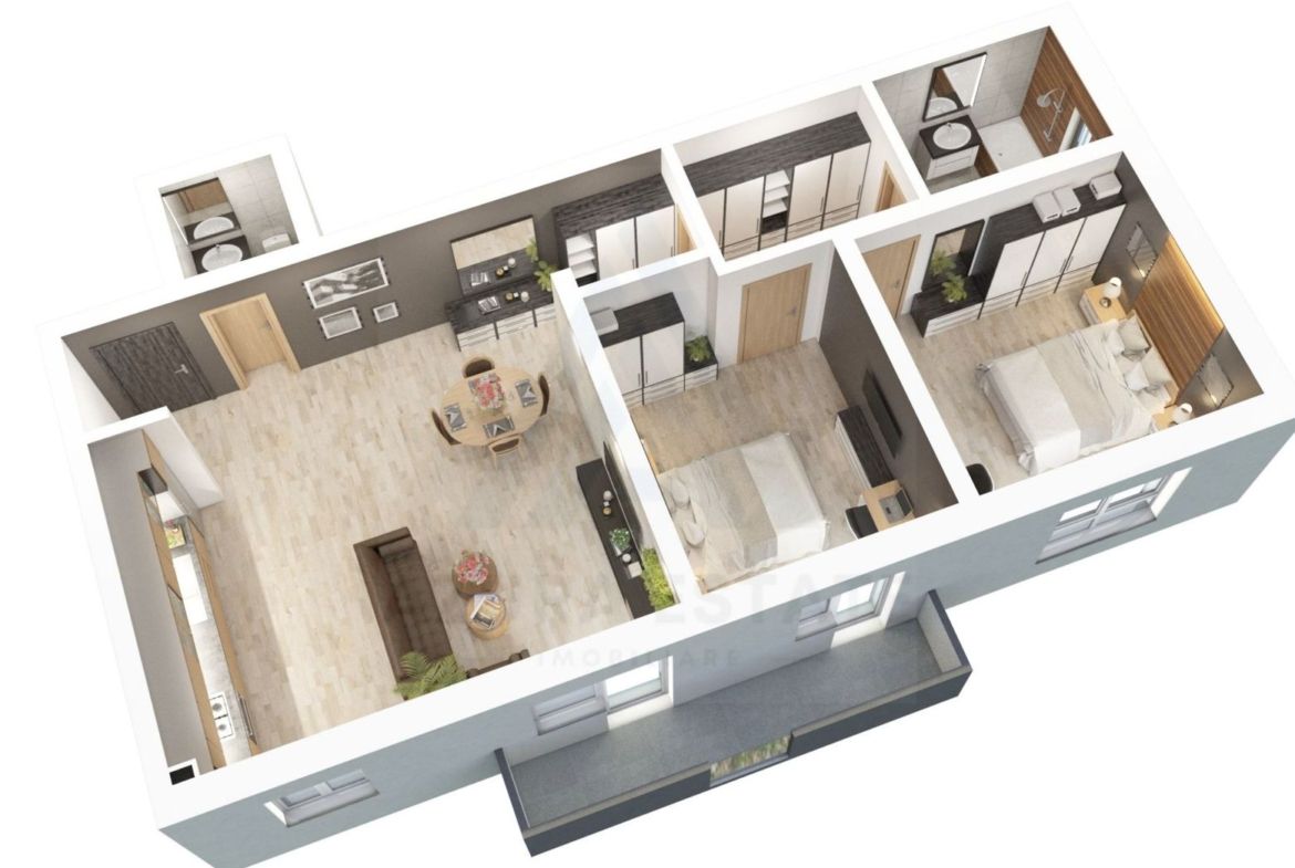 Apartament premium 73.5 mp utili 3 camere 2 bai etaj 1 zona Dna Stanca
