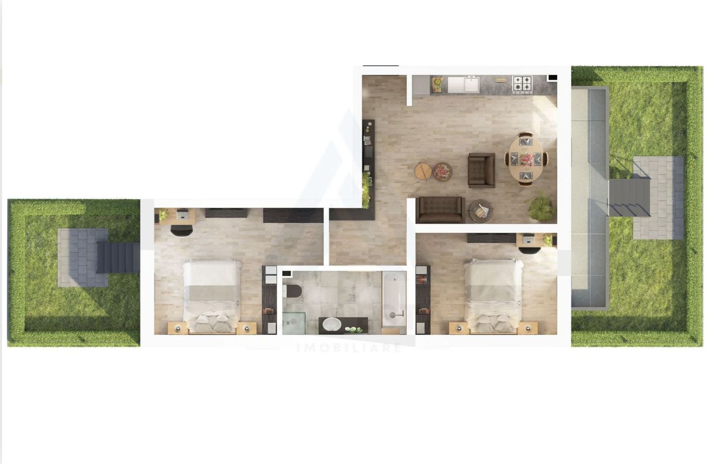 Apartament 61.2 mp utili 3 camere si gradina 47 mp in zona D-na Stanca