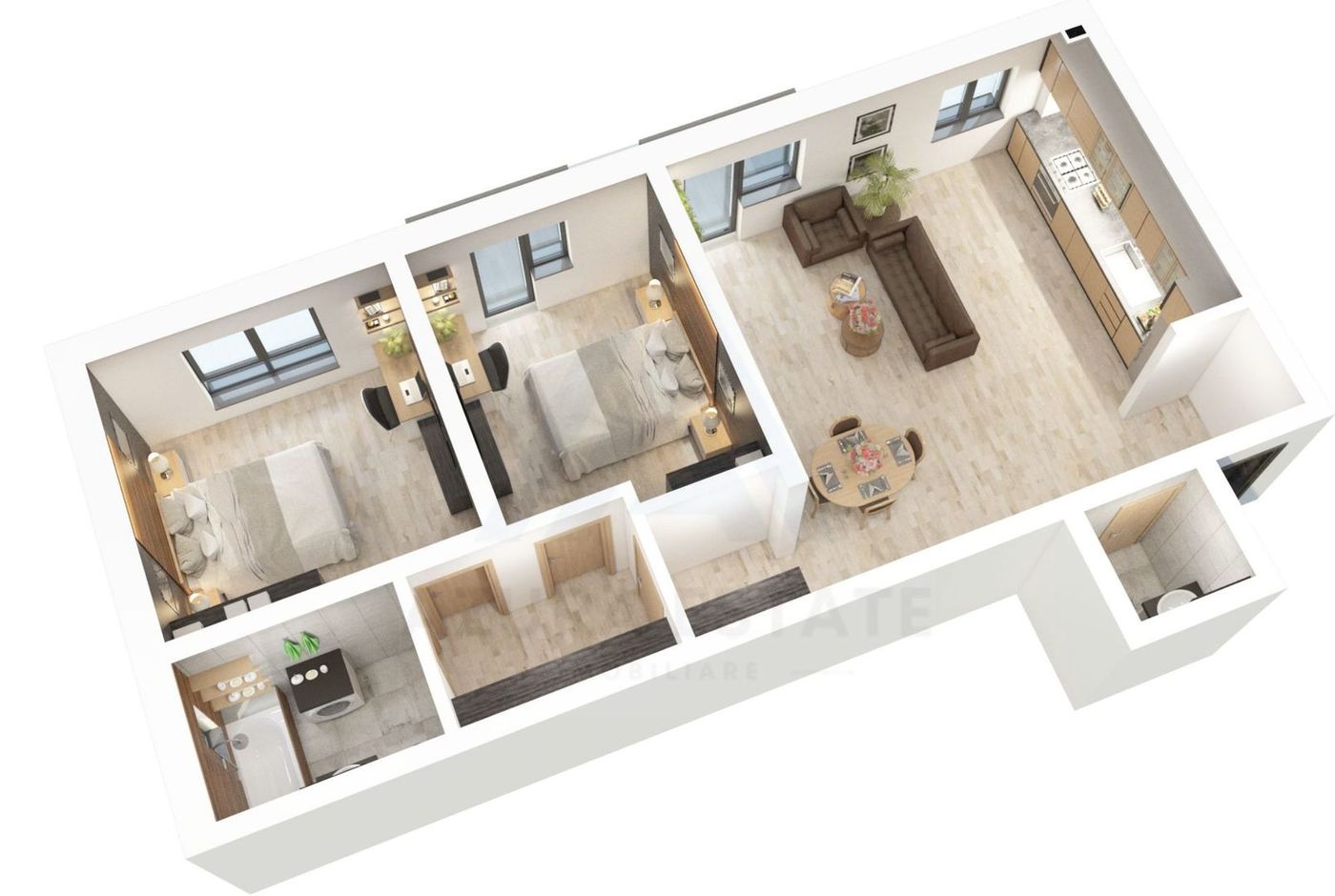 Apartament 73.5 mp utili 3 camere 2 bai si parcare in zona Dna Stanca