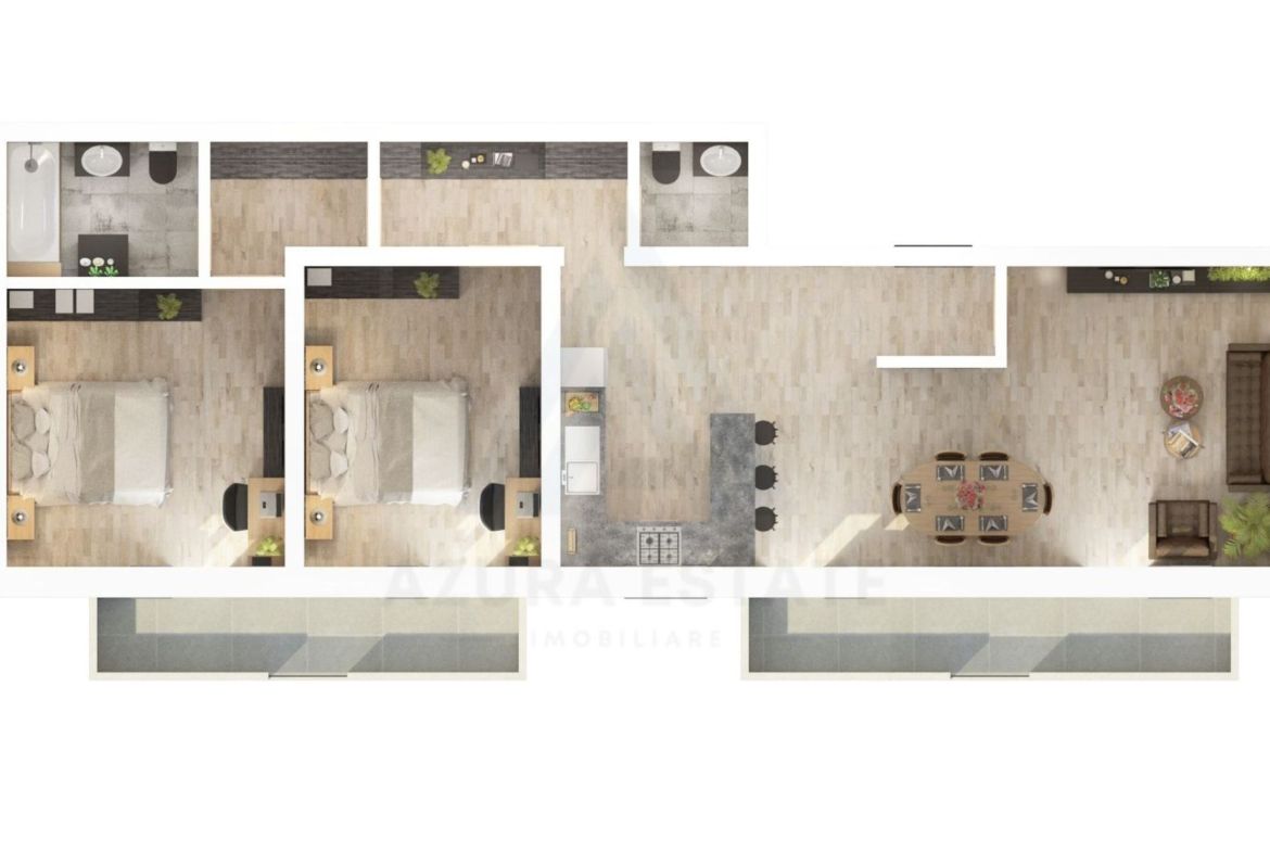 Apartament etaj 2 cu 78 mp utili 3 camere 2 bai parcare in D-na Stanca