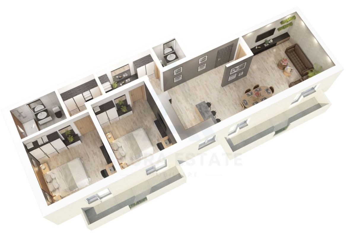 Apartament etaj 2 cu 78 mp utili 3 camere 2 bai parcare in D-na Stanca