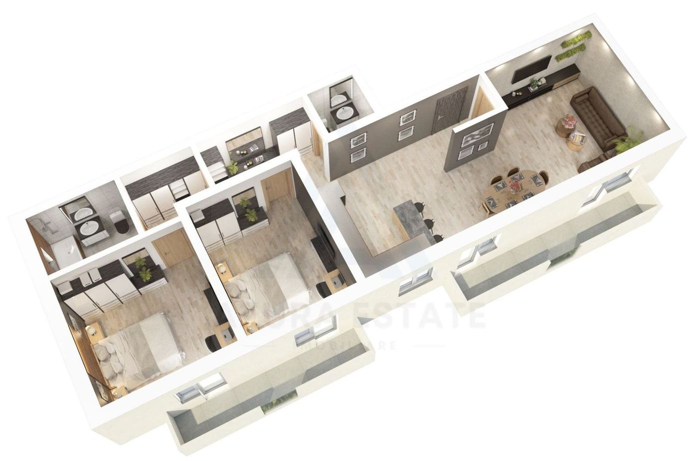 anBn-26458 Apartament etaj 2 cu 78 mp utili 3 camere 2 bai parcare in D-na Stanca