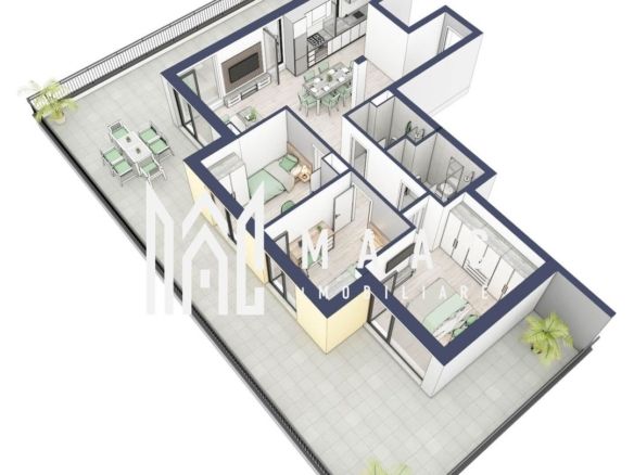 Penthouse 3 camere | Etaj 4 | Balcon 107.2 mp | Turnisor