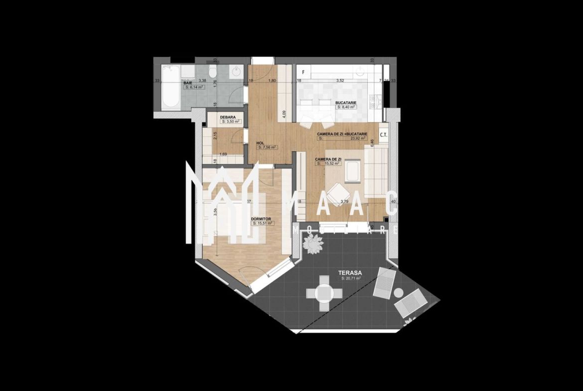 Apartament 2 camere de inchiriat | Selimbar, Sibiu | 77 mp, terasa, parcare