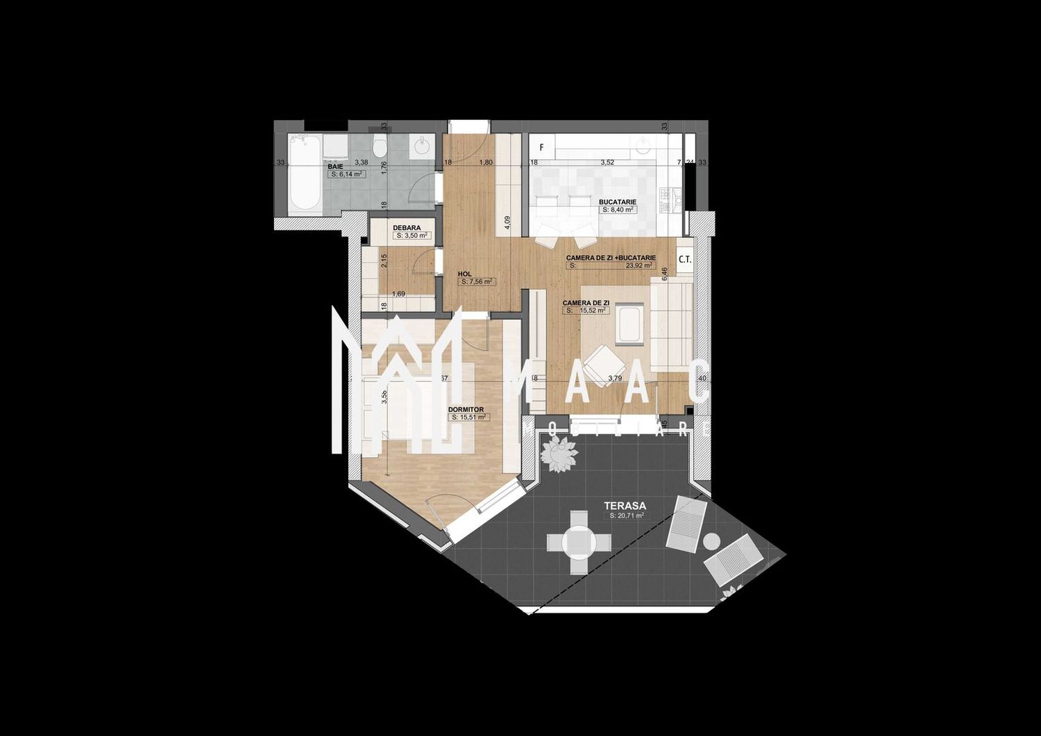 Apartament 2 camere de inchiriat | Selimbar, Sibiu | 77 mp, terasa, parcare