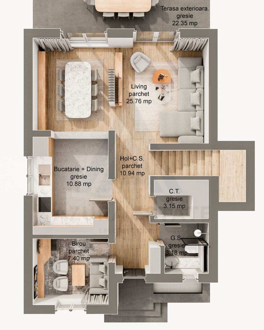 Casă tip duplex curte 350 mp 120 mp utili terasa 22 mp Sura Mare