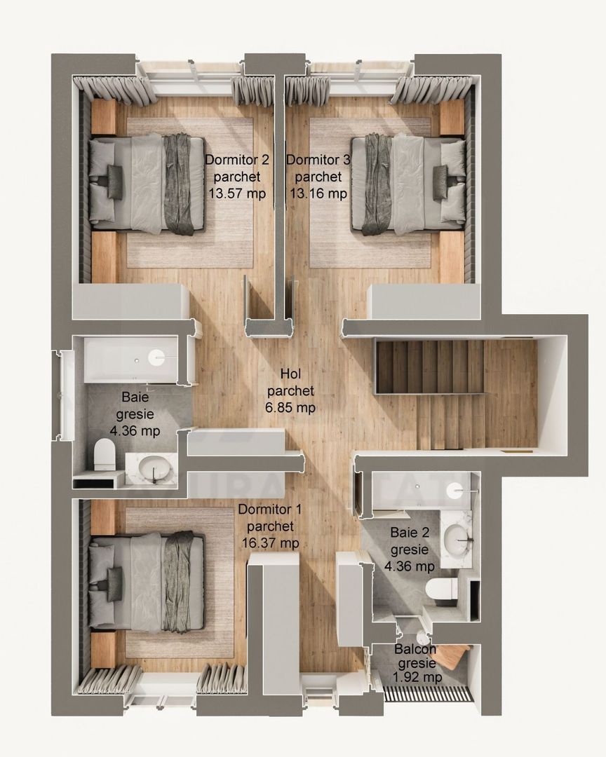 Casă tip duplex curte 350 mp 120 mp utili terasa 22 mp Sura Mare