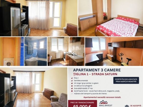 Apartament 3 camere de vanzare - Tiglina 1 - Strada Saturn - Etaj 2 - Imagine principala