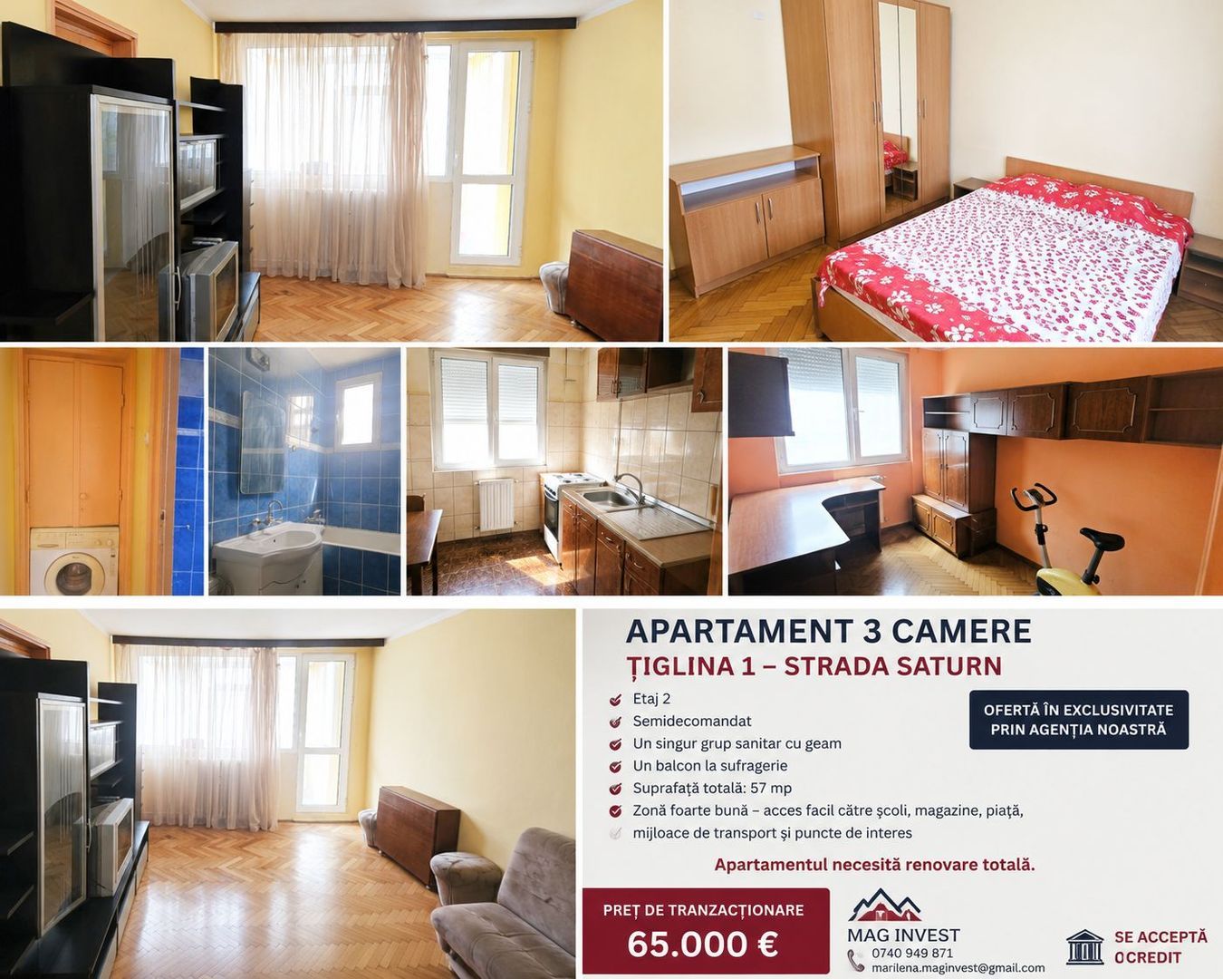 Apartament 3 camere de vanzare – Tiglina 1 – Strada Saturn – Etaj 2