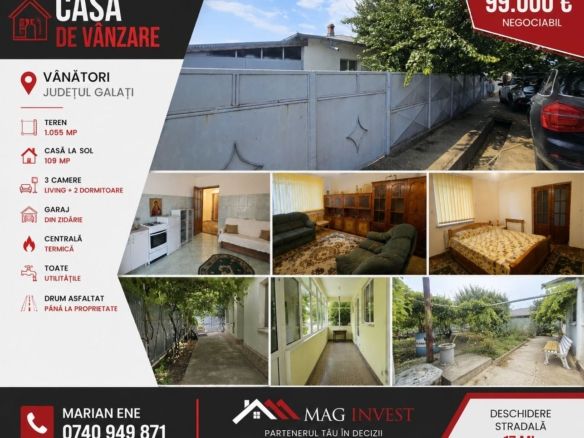 Casa la sol cu teren 1055 mp si livada – Vanatori, Galati