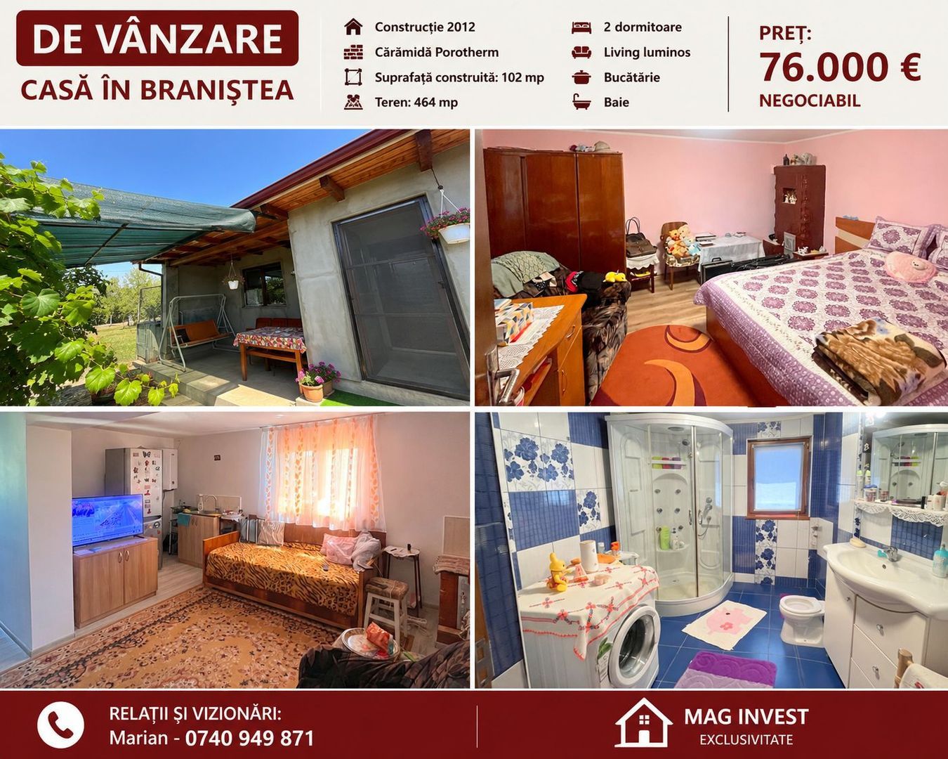 Casă individuală de vânzare în Braniștea – Teren 464 mp -76000 euro