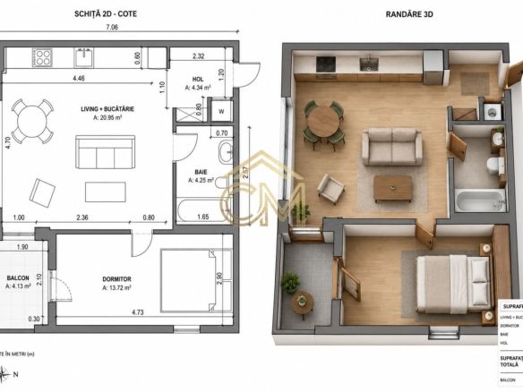 Apartament 2 Camere-43,30MPU-Parter-Terasa-Parcare - Imagine principala