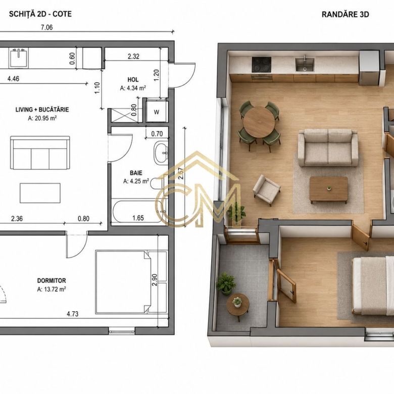 Apartament 2 Camere-43,30MPU-Parter-Terasa-Parcare