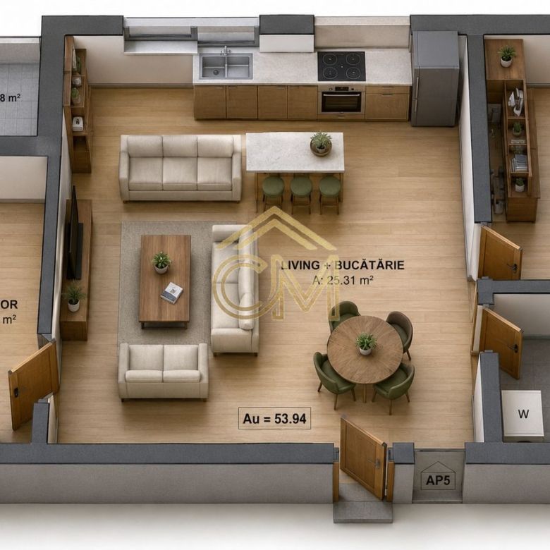 Apartament 3 Camere- 54 MPU-Parter-Terasa-Parcare