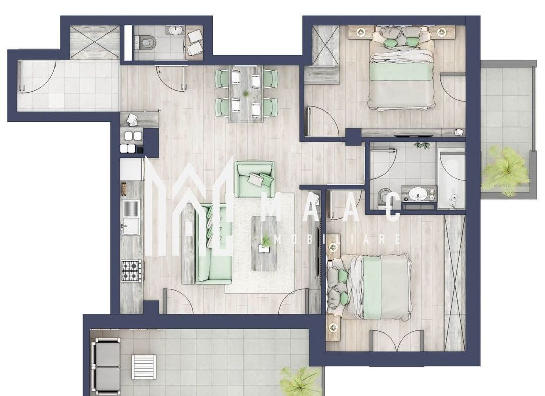 Apartament 3 camere | Balcoane 16.2 mp | Etaj 1 | Turnisor