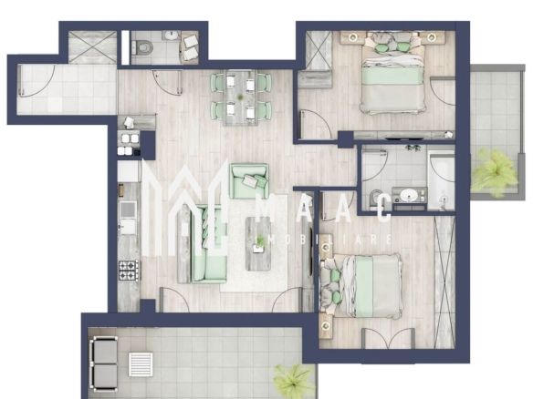 Apartament 3 camere | Balcoane 16.2 mp | Etaj 1 | Turnisor