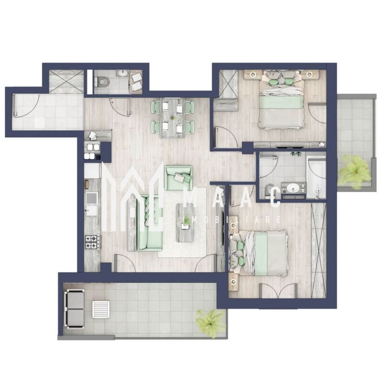 Apartament 3 camere | Balcoane 16.2 mp | Etaj 1 | Turnisor