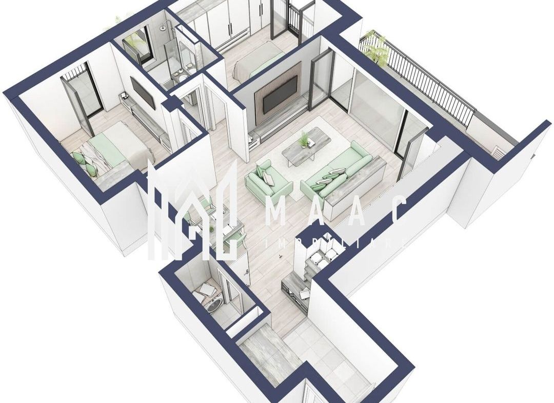 Apartament 3 camere | Balcoane 16.2 mp | Etaj 1 | Turnisor