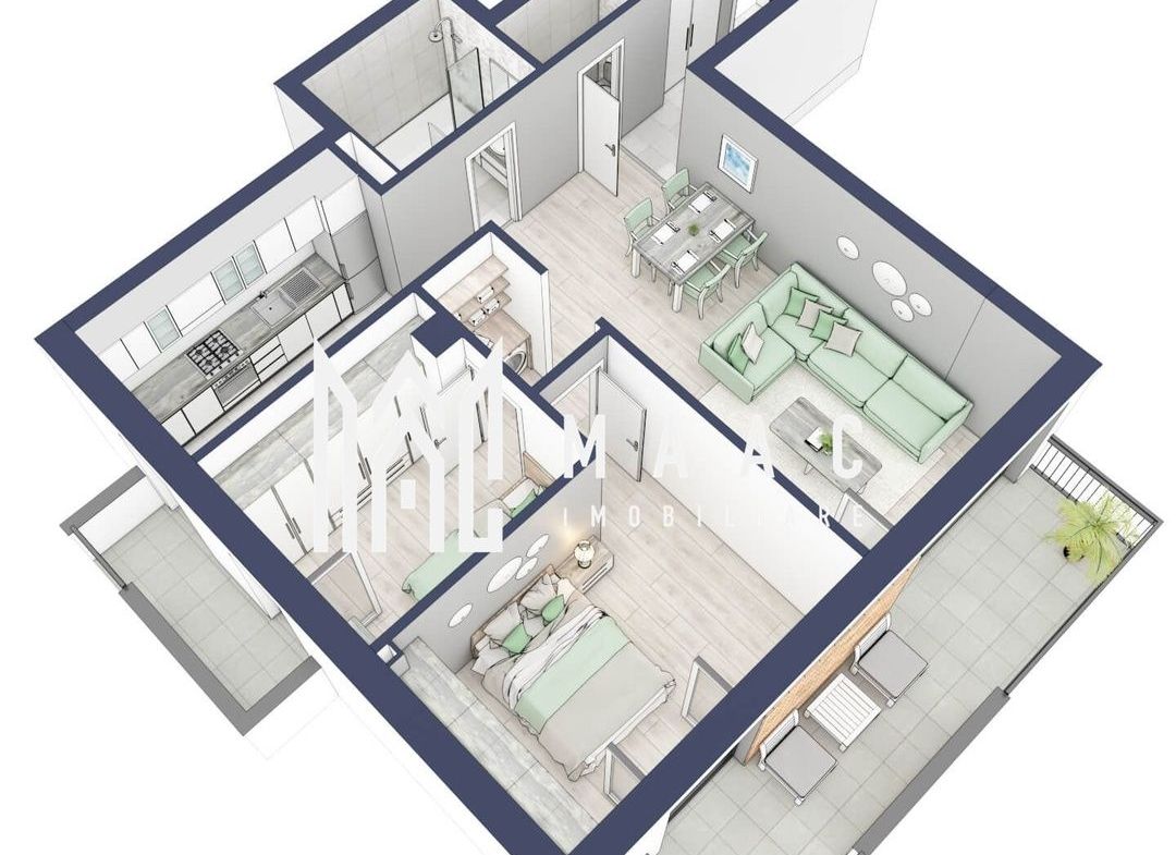 Apartament 3 camere | Balcoane 15.1 mp | Etaj 1 | Turnisor