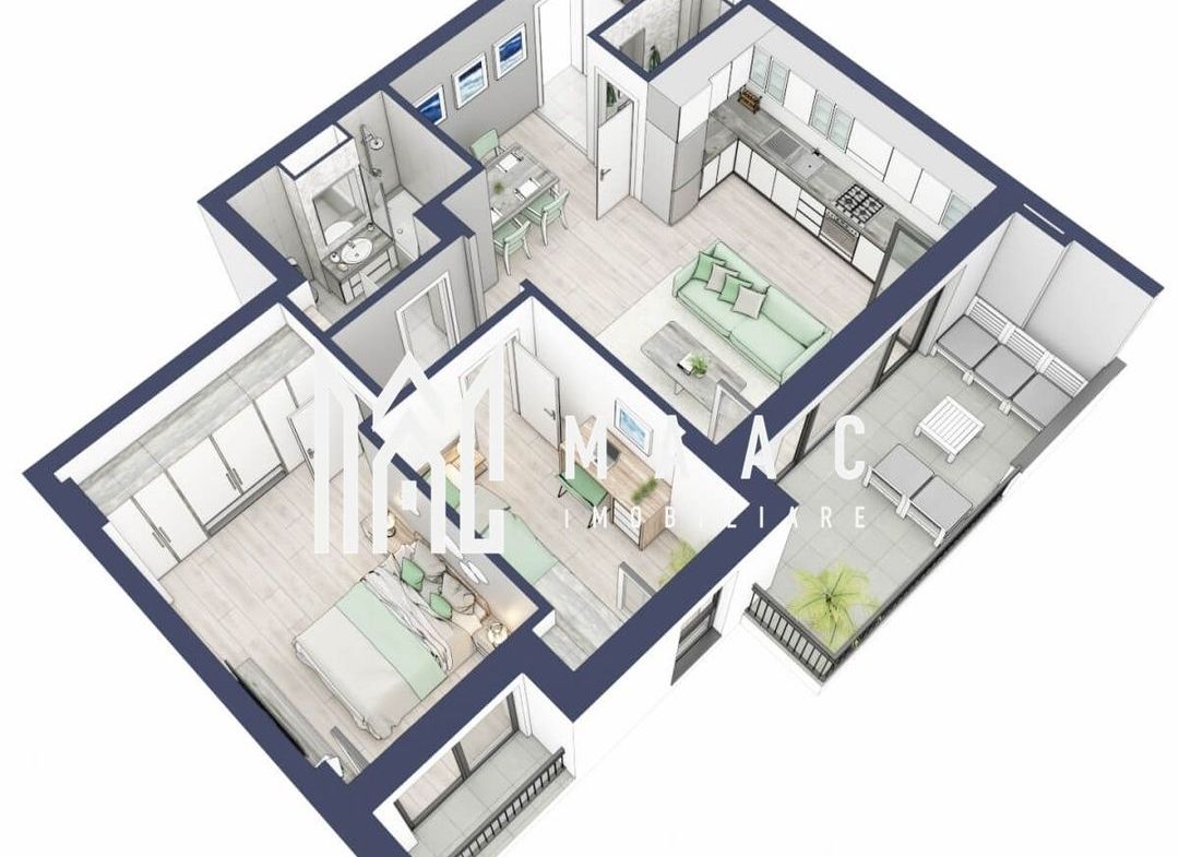 Apartament 3 camere | Balcon 10.6 mp | Etaj 1 | Turnisor