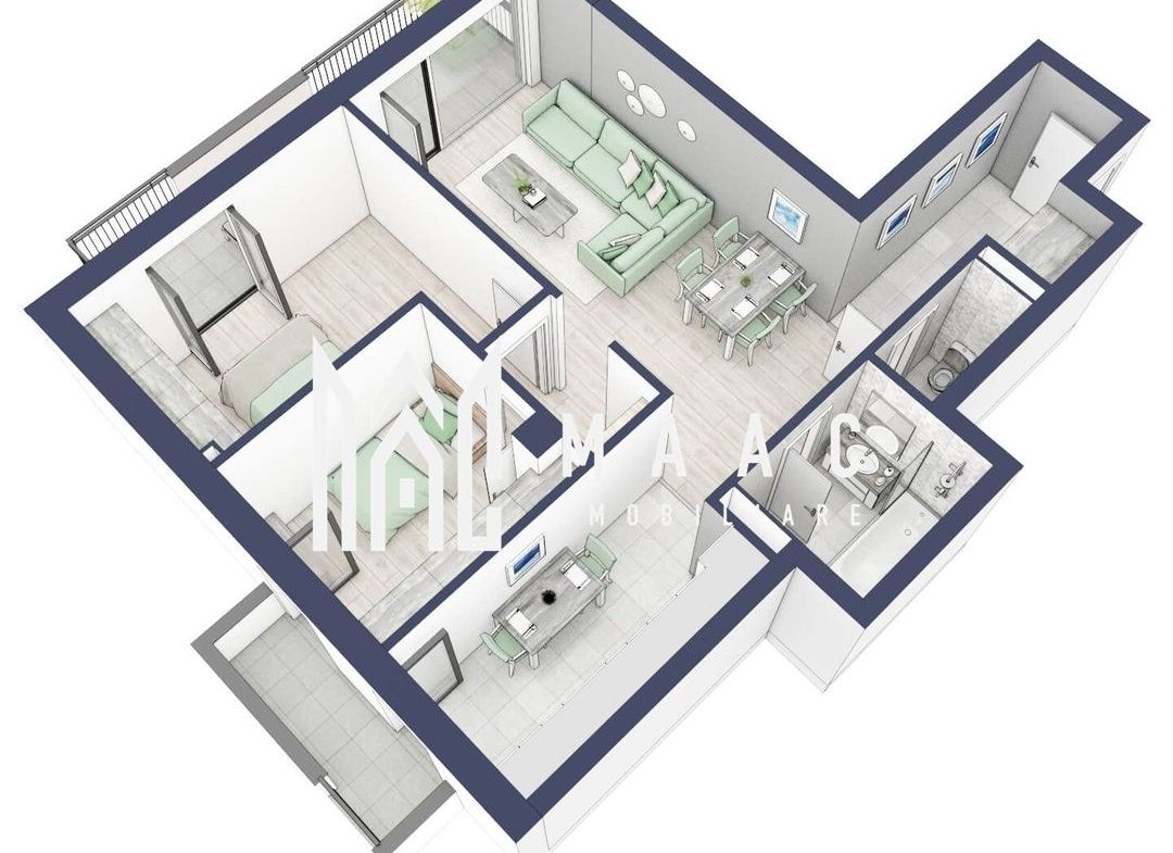 Apartament 3 camere | Balcoane 15.1 mp | Etaj 1 | Turnisor