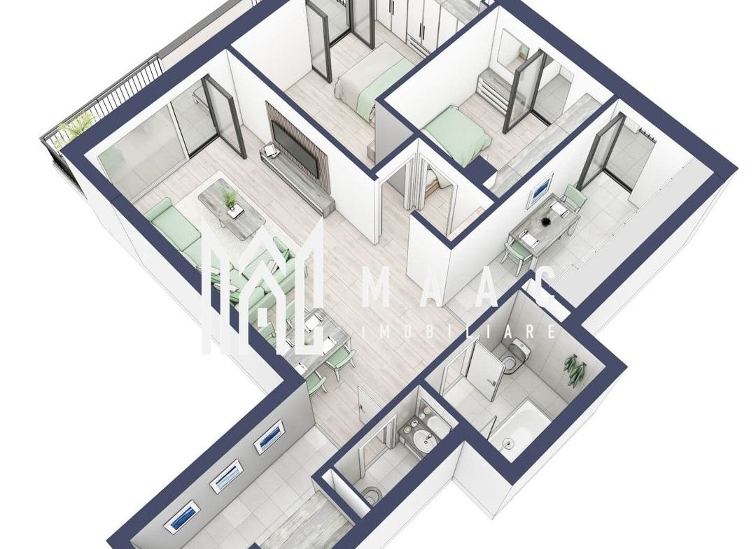 Apartament 3 camere | Balcoane/Terase 31.7 mp | Gradina ca. 61mp | Turnisor
