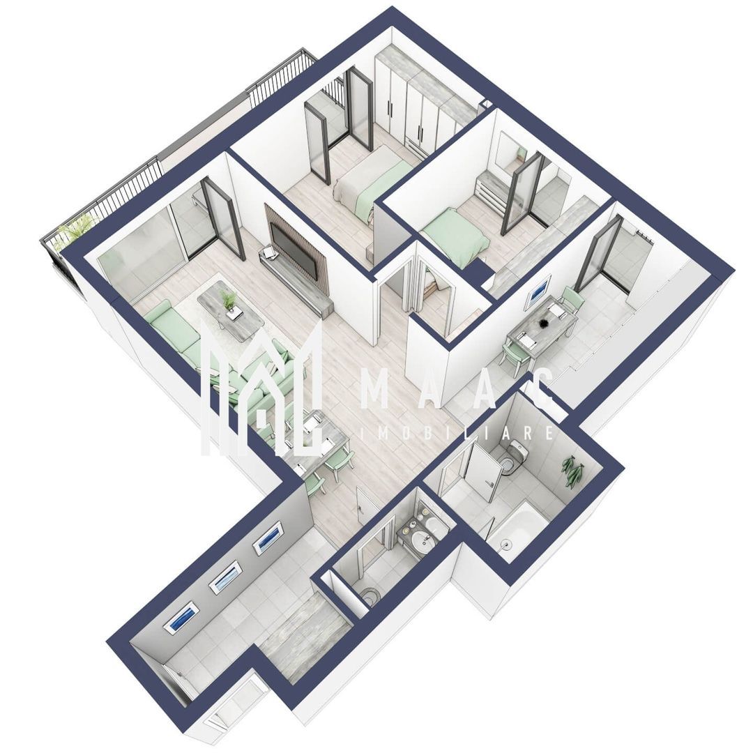 Apartament 3 camere | Balcoane/Terase 31.7 mp | Gradina ca. 61mp | Turnisor