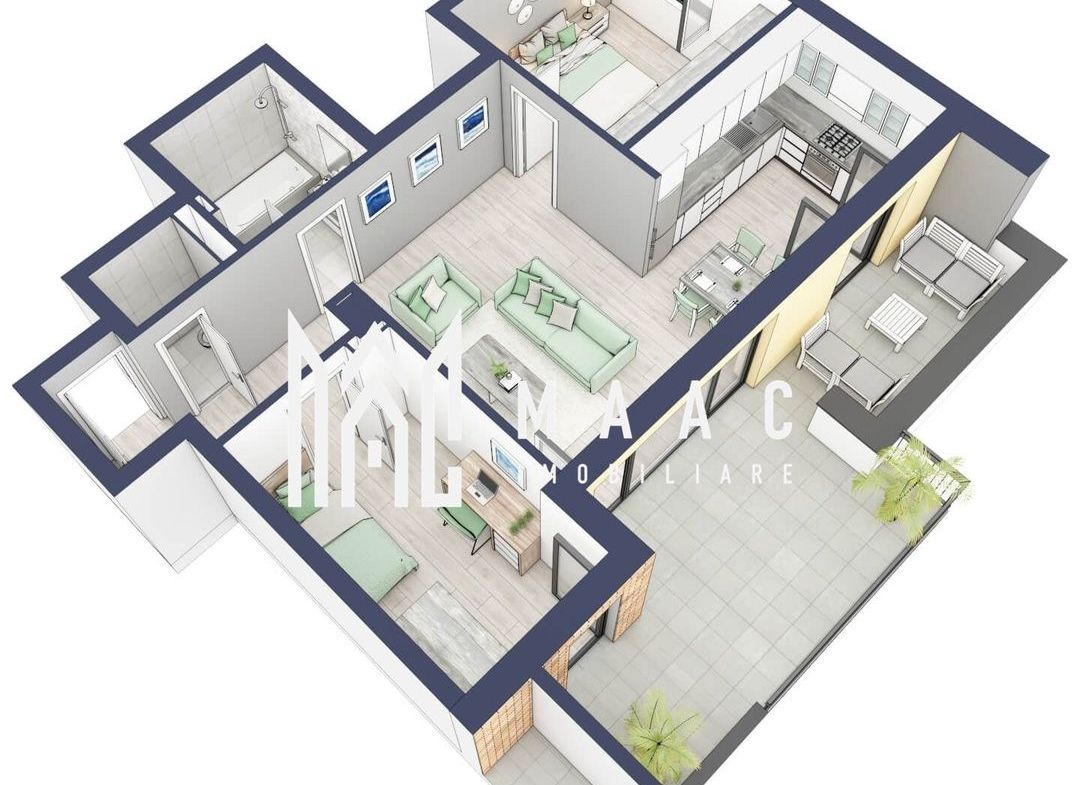 Apartament 3 camere | Balcon 22.2 mp | Etaj 3 | Turnisor - foto 2