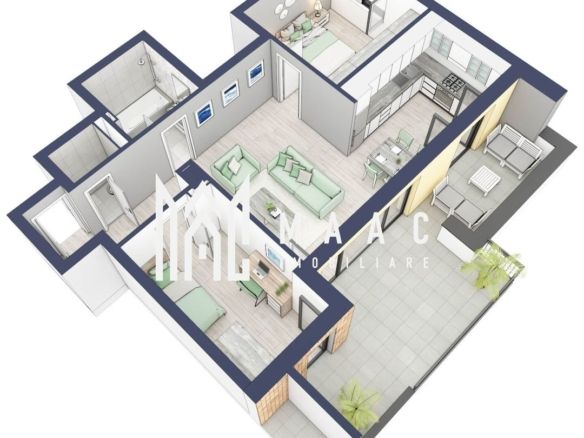 Apartament 3 camere | Balcon 22.2 mp | Etaj 3 | Turnisor - foto 2