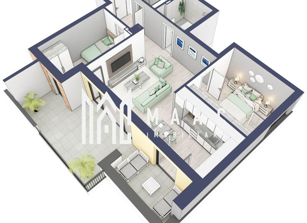 Apartament 3 camere | Balcon 22.2 mp | Etaj 3 | Turnisor - foto 3