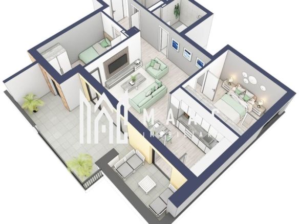 Apartament 3 camere | Balcon 22.2 mp | Etaj 3 | Turnisor - foto 3