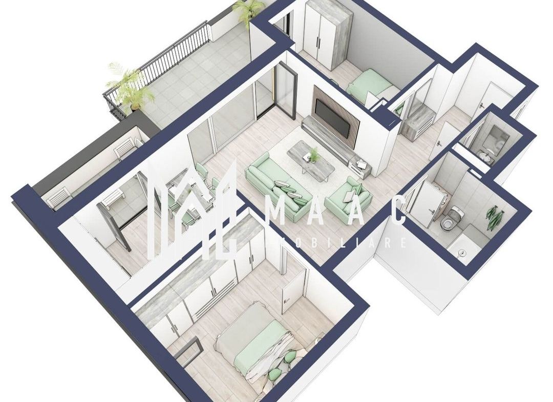 Apartament 3 camere | Balcon 22.2 mp | Etaj 3 | Turnisor - foto 4