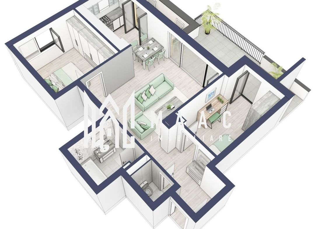 Apartament 3 camere | Balcon 22.2 mp | Etaj 3 | Turnisor - foto 5