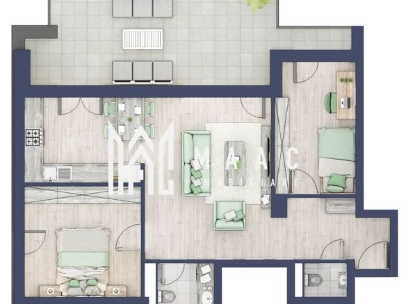 Apartament 3 camere | Balcon 27.3 mp | Etaj 3 | Turnisor - Imagine principala