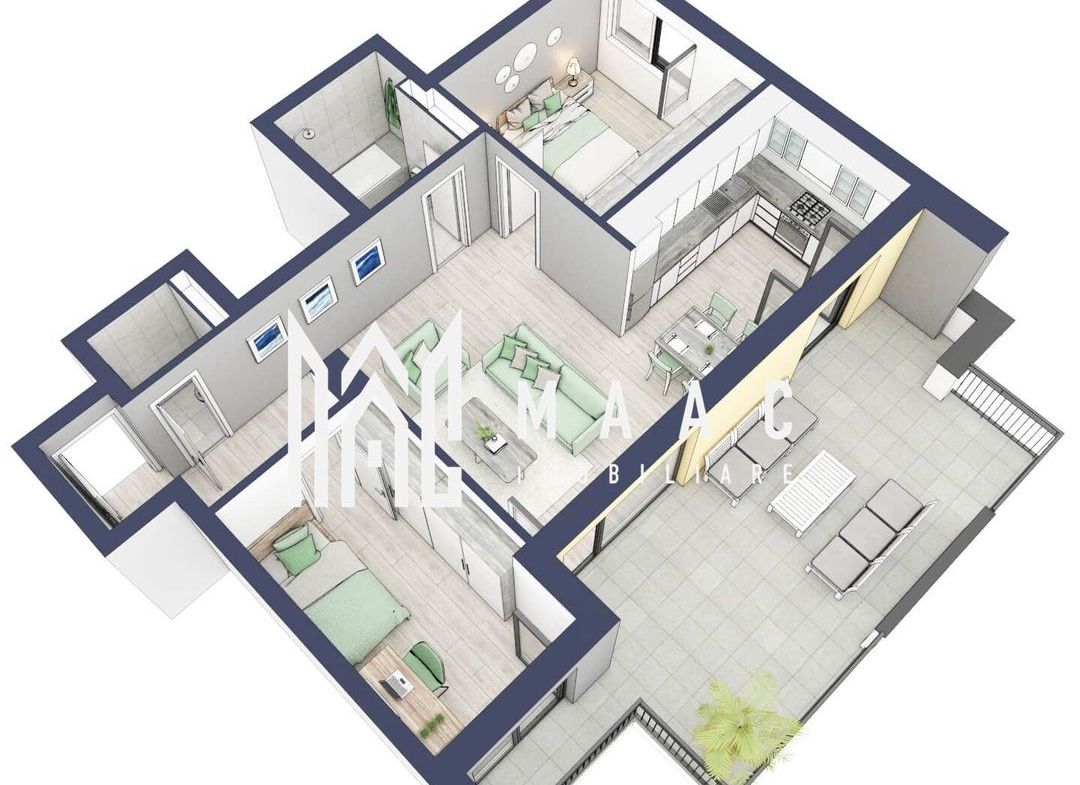 Apartament 3 camere | Balcon 27.3 mp | Etaj 3 | Turnisor - foto 2