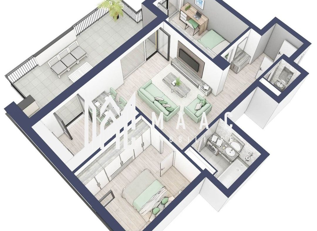 Apartament 3 camere | Balcon 27.3 mp | Etaj 3 | Turnisor - foto 3