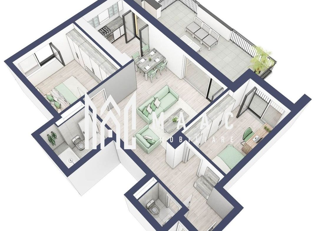 Apartament 3 camere | Balcon 27.3 mp | Etaj 3 | Turnisor - foto 5