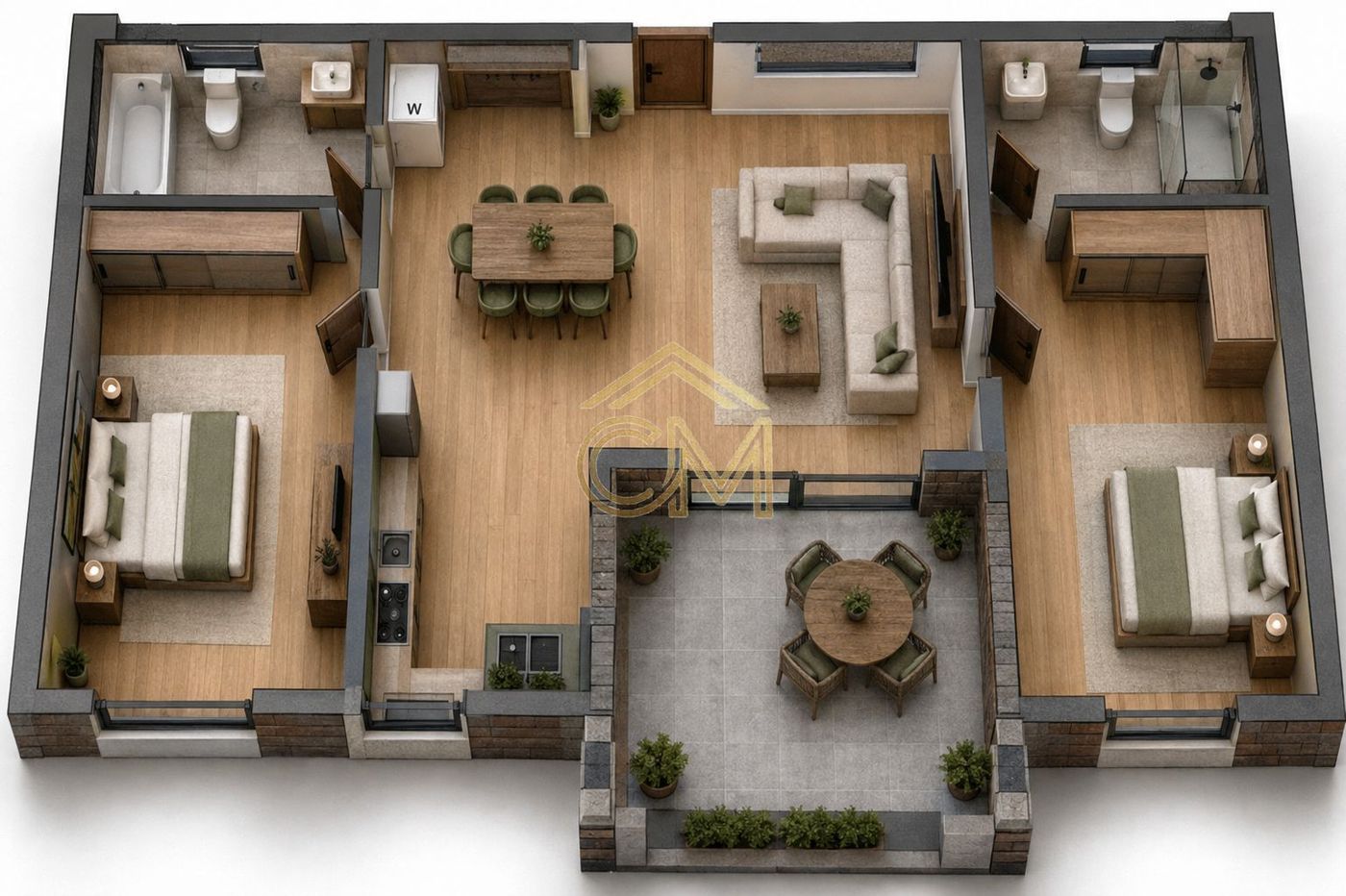 Apartament 3 Camere- 66,5 MPU-Parter-Terasa-Parcare - Imagine principala