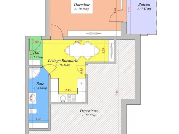 Apartament 70.55 mp, complet mobilat, ultimul nivel + balcon 7.87mp - foto 2