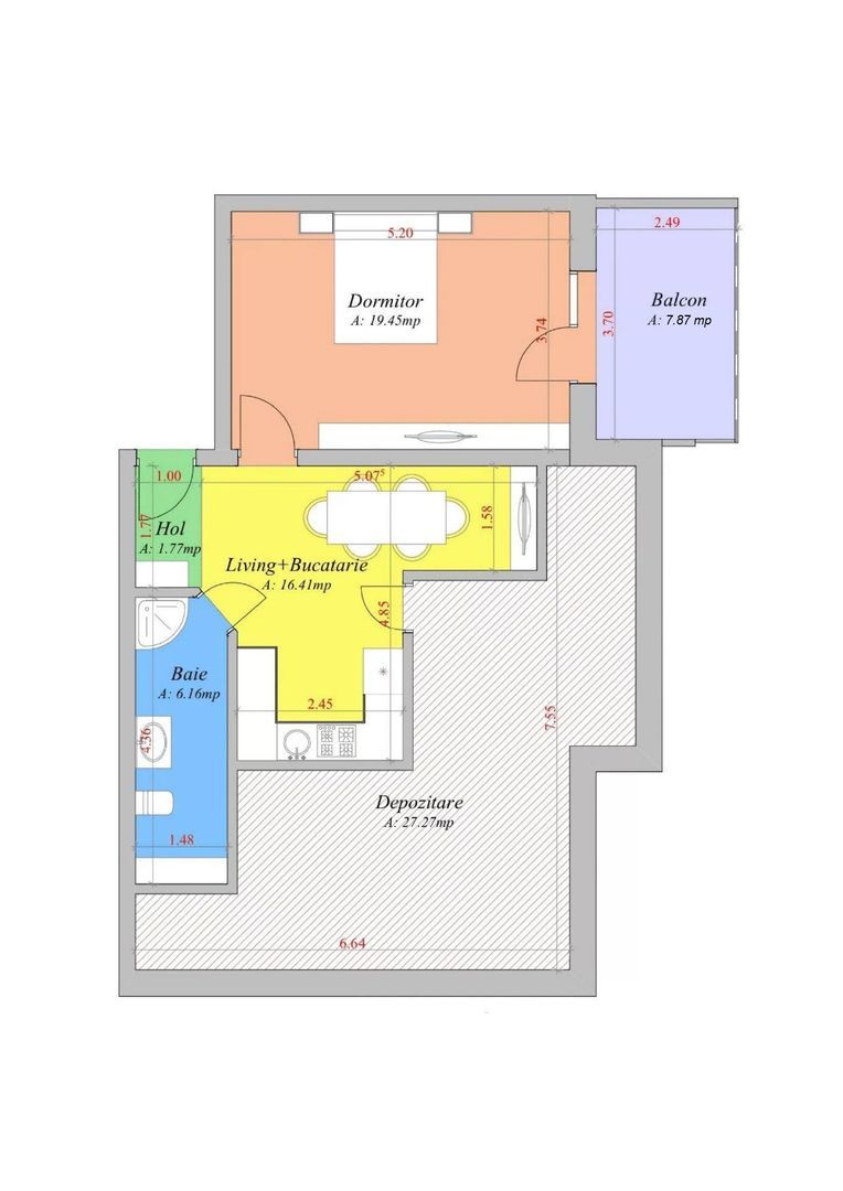 Apartament 70.55 mp, complet mobilat, ultimul nivel + balcon 7.87mp - foto 2