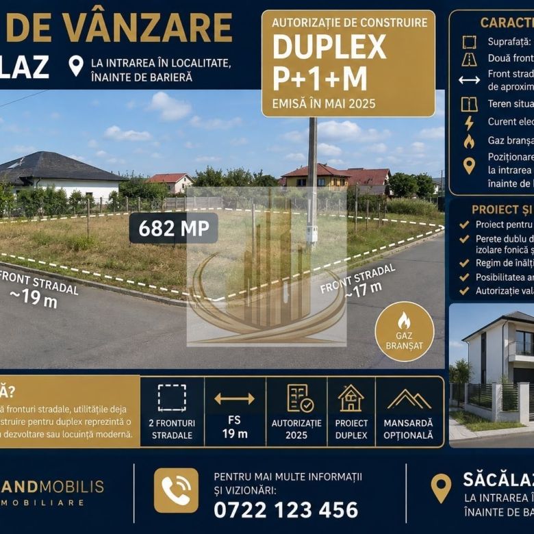 Săcălaz | Teren 682 mp | Proiect + Autorizație Duplex | 2 Fronturi - Imagine principala