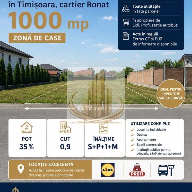 Teren Mehala-Ronaț | 1.000 mp | PUZ | Duplex / Apartamente - Imagine principala