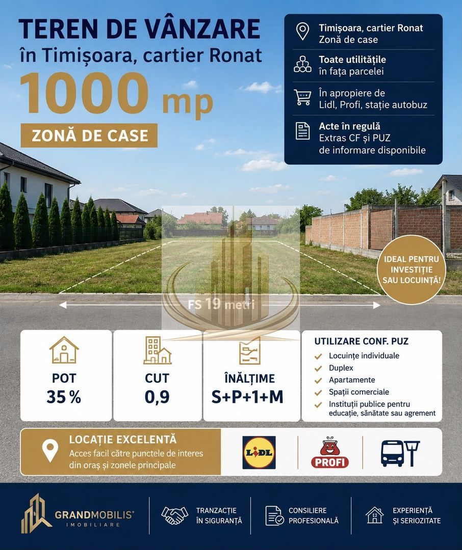 Teren Mehala-Ronaț | 1.000 mp | PUZ | Duplex / Apartamente - Imagine principala