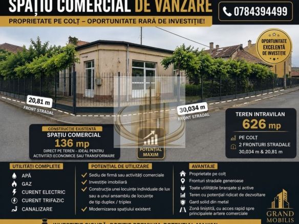 Teren intravilan-Spatiu comercial –Blascovici|626 mp|2 fronturi - Imagine principala