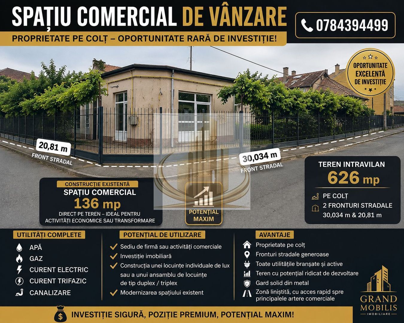 Teren intravilan-Spatiu comercial –Blascovici|626 mp|2 fronturi - Imagine principala