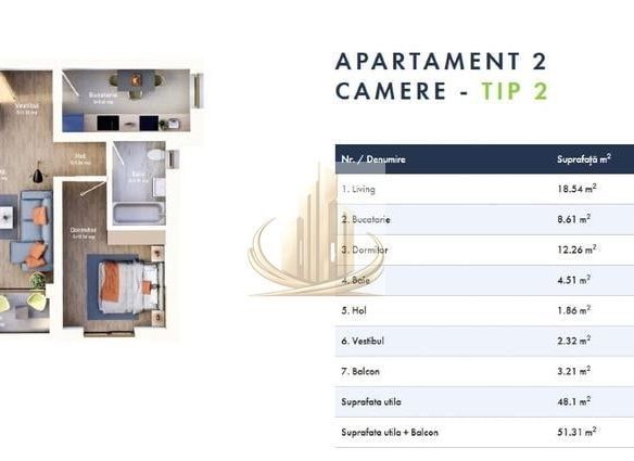 Apartament 2 camere Mehala | 48 mp | Etaj 1-plus loc de parcare inclus - foto 3
