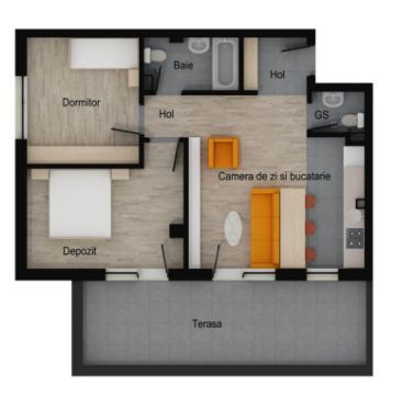 Apartament 3 camere, 2 bai, 58 mp utili, terasa 19 mp, garaj, boxa - Imagine principala