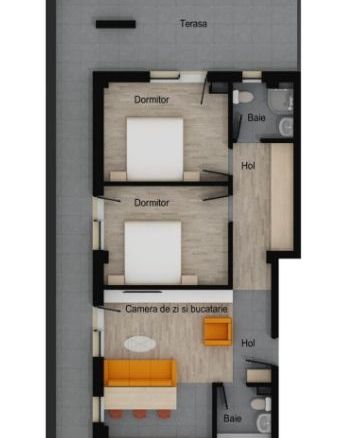 Apartament 3 camere, 2 bai, 62 mp utili, terasa 35 mp, garaj, boxa - foto 2