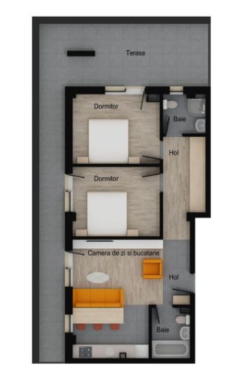 Apartament 3 camere, 2 bai, 62 mp utili, terasa 35 mp, garaj, boxa - foto 2